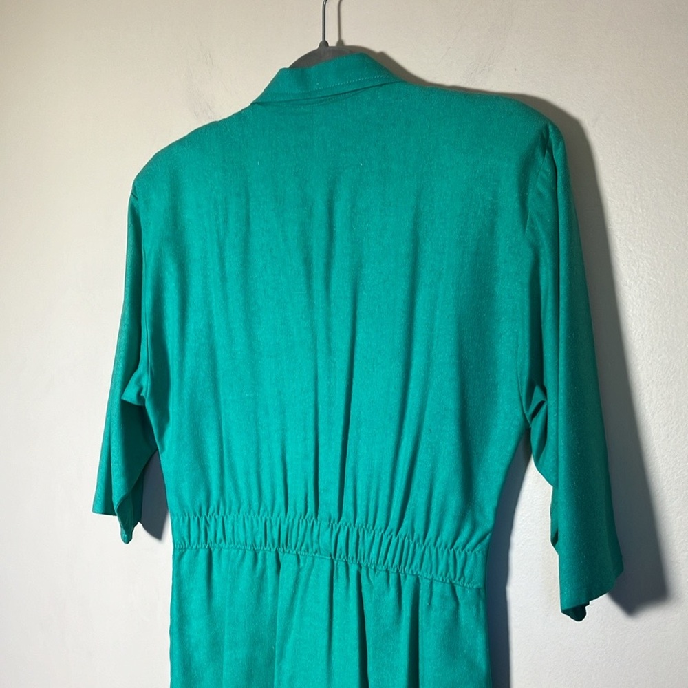 Vintage dress silk Amoretti Turquoise green Silk half sleeve retro 80s - Picture 3 of 15